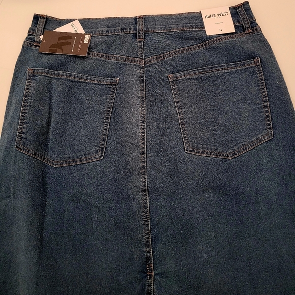 Nine West Blue Denim Midi Skirt Maple - Picture 4 of 9